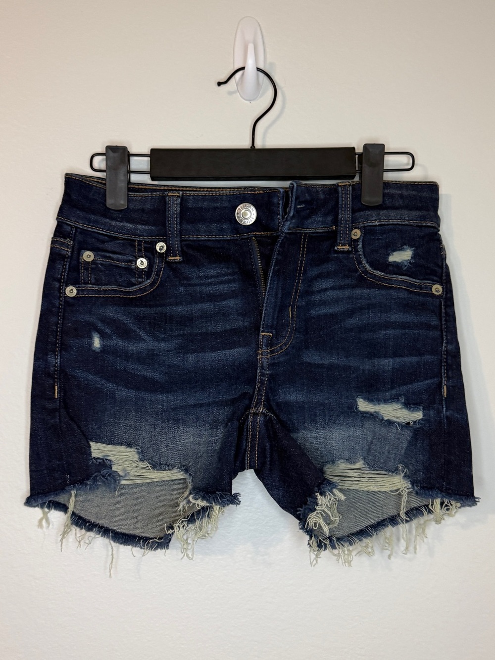 American Eagle Outfitters Dark Indigo Distressed Denim Shorts
